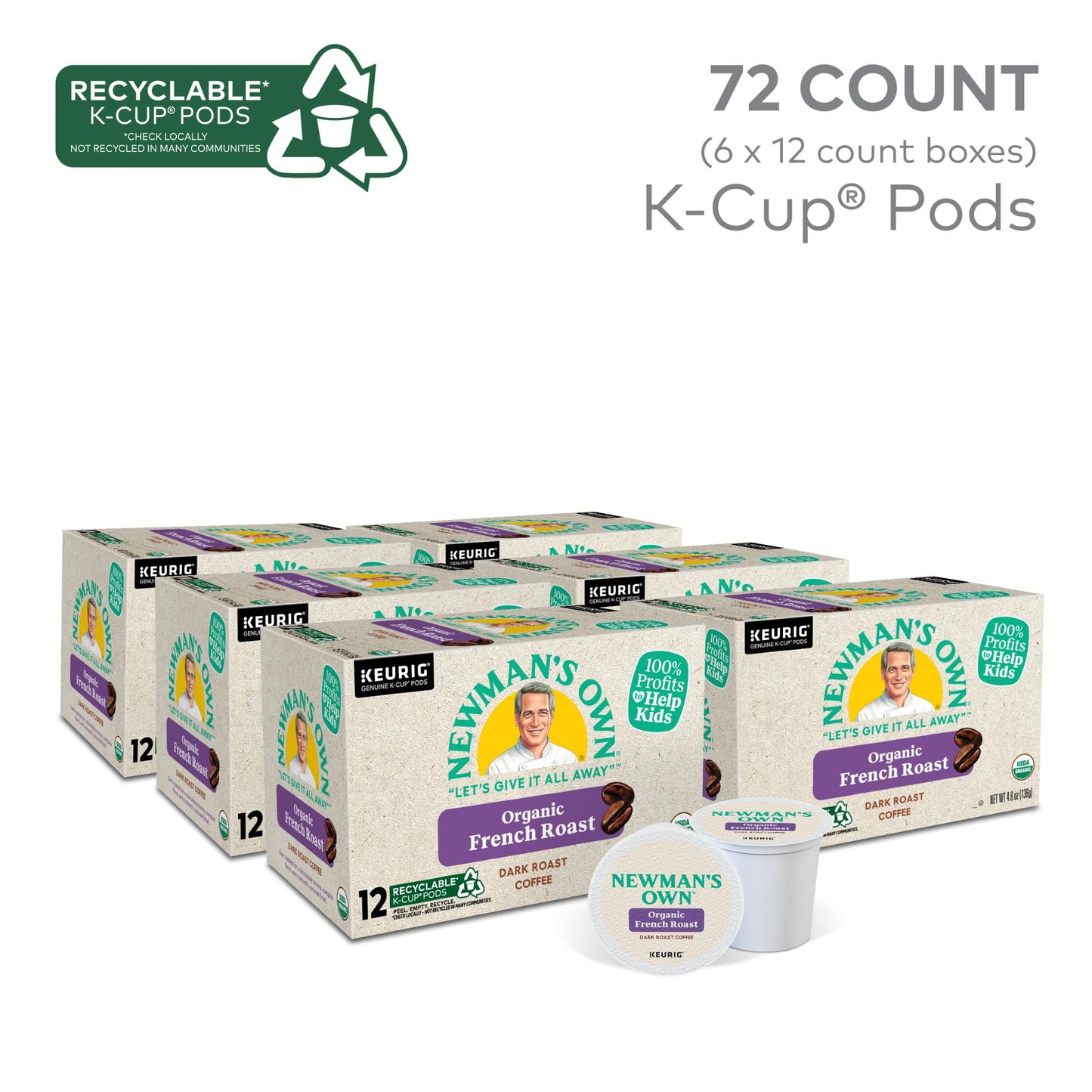 Newman'S Own Organics French Roast Keurig Single-Serve K-Cup Pods, Dark Roast Coffee, 72 Count