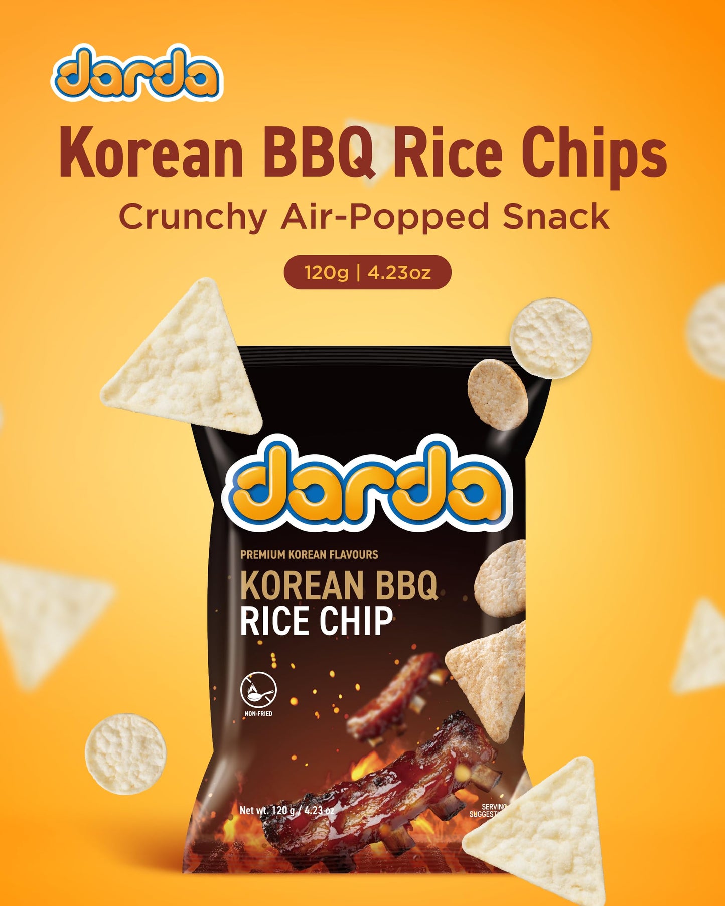 DARDA Korean BBQ Rice Chips - Air-Popped, Low-Calorie Snack, 4.23 oz