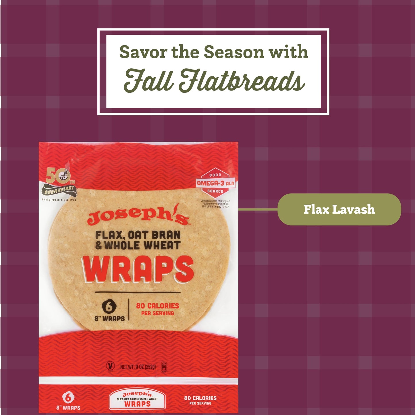 Joseph'S Low Carb Wrap Value 6-Pack, Flax, Oat Bran And Whole Wheat, 8G Carbs Per Serving, Fresh Baked (6 Per Pack, 36 Wraps Tot