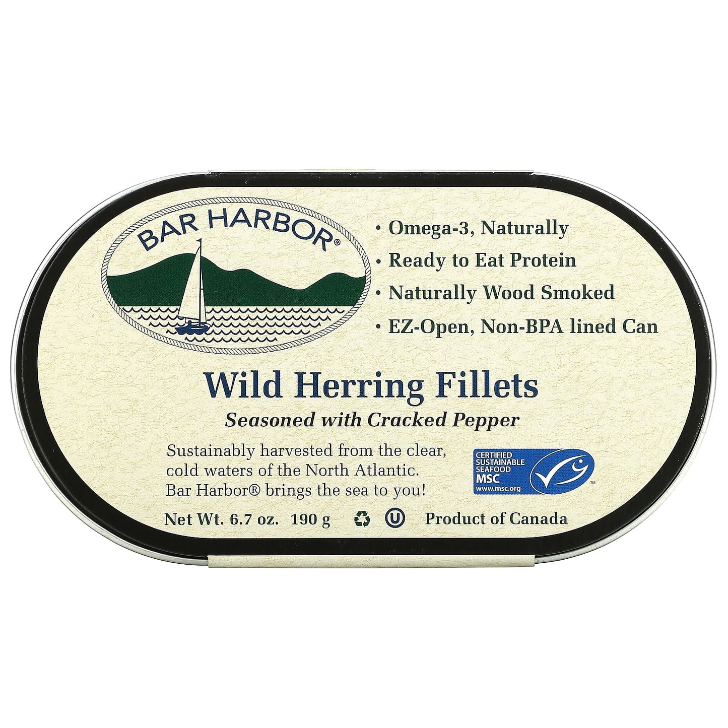 Wild Herring Fillets Seasoned with Cracked Pepper, 6.7 oz (190 g), Bar Harbor