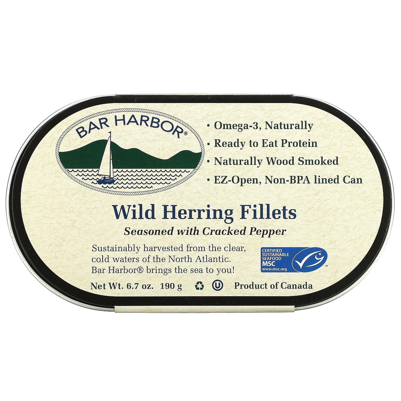 Wild Herring Fillets Seasoned with Cracked Pepper, 6.7 oz (190 g), Bar Harbor