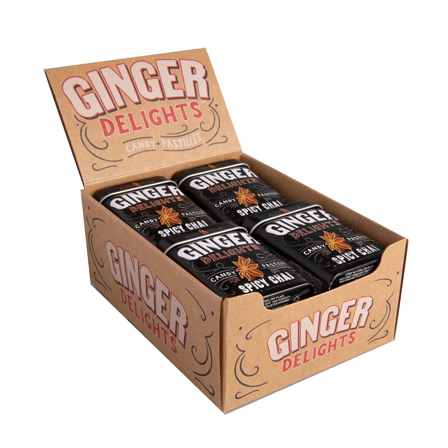 Ginger Delights Spicy Chai Candy | Genuine Ground Ginger Root, Natural Flavors | Kosher Certified, Vegan, Gluten Free | Aspartam