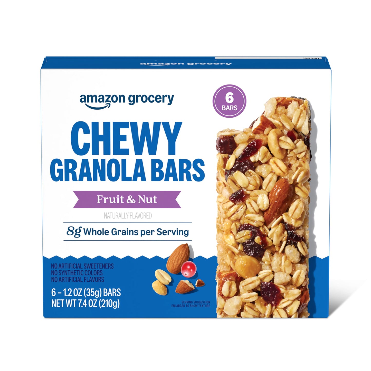 Amazon Grocery Fruit & Nut Chewy Granola Bars, 6 Ct, 7.4 Oz, Brown/Red/Green