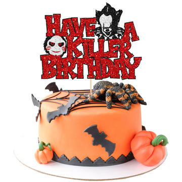 Gyufise 1Pcs Have A Killer Birthday Cake Topper Glitter Horror Classic Birthday Halloween Cake Pick For Bloody Horror Halloween