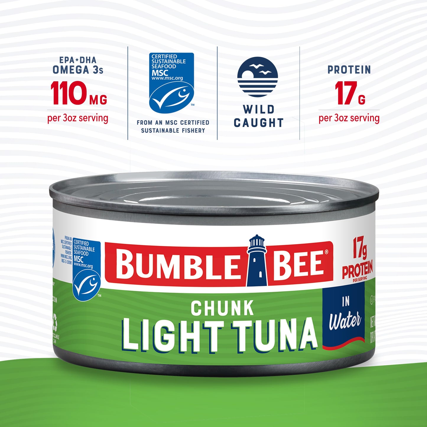 Bumble Bee Chunk Light Tuna In Water, 12 Oz Can - Wild Caught Skipjack Tuna - 17G Protein Per Serving - Msc Certified Sustainable Seafood, Non-Gmo, Gluten Free, Kosher
