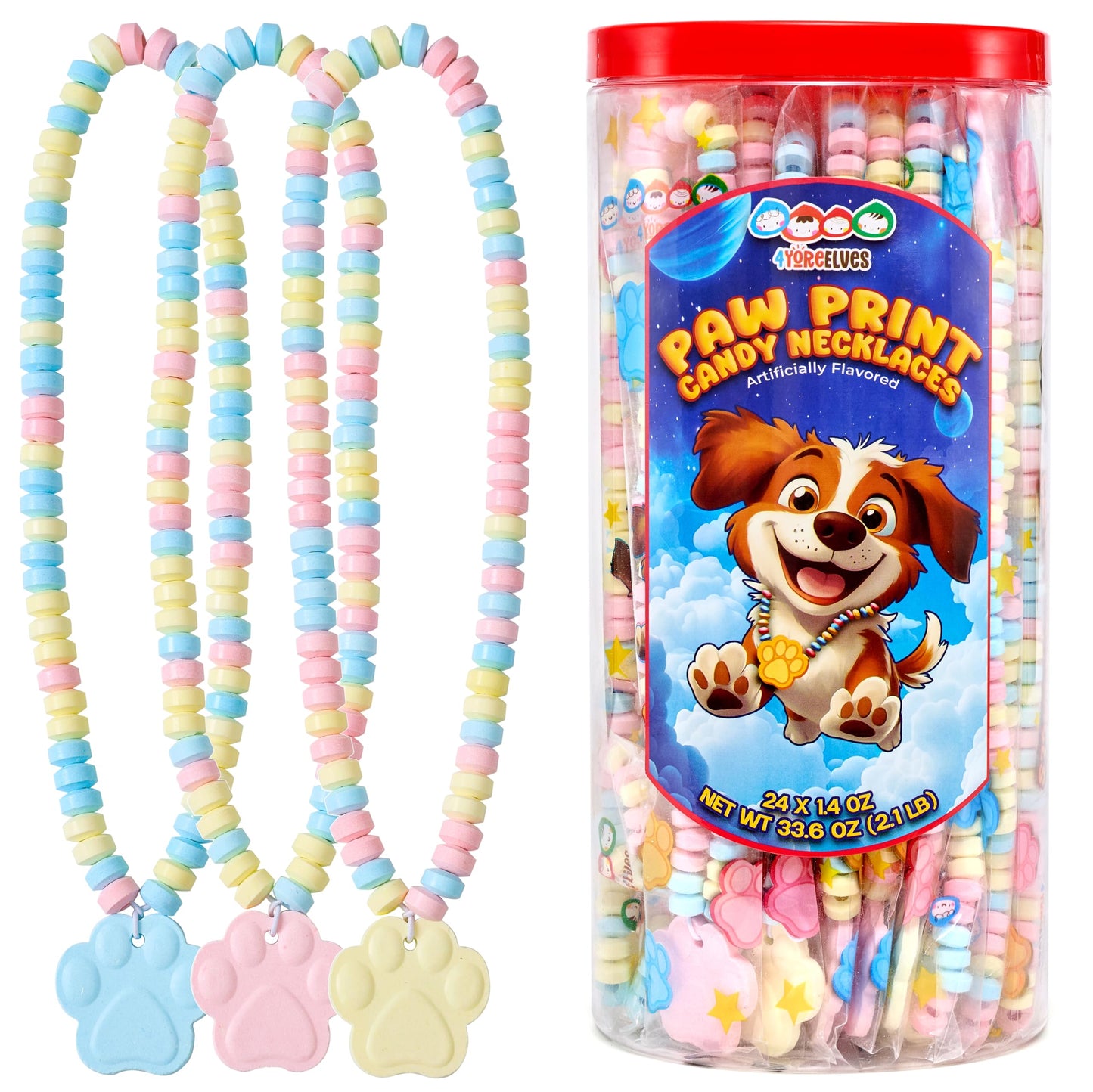 24 Paw Print Candy Necklaces  Great For Bluey Or Paw Patrol Parties Or Goody Bags  Dog-Themed Decor  Novelty Candy Necklaces With Paw Print Pendant  By 4Yoreelves