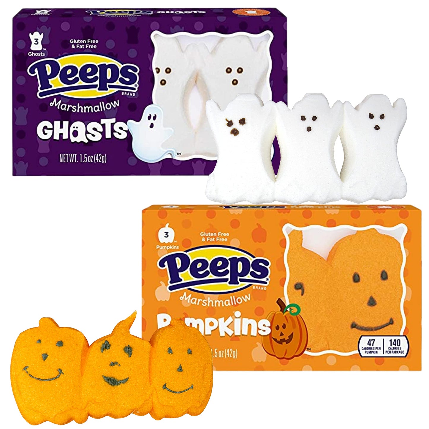 Peeps Halloween Marshmallow Assortment, Packs of 3 Sugar Skulls, Monsters, Pumpkins, and Ghosts Pack of 5
