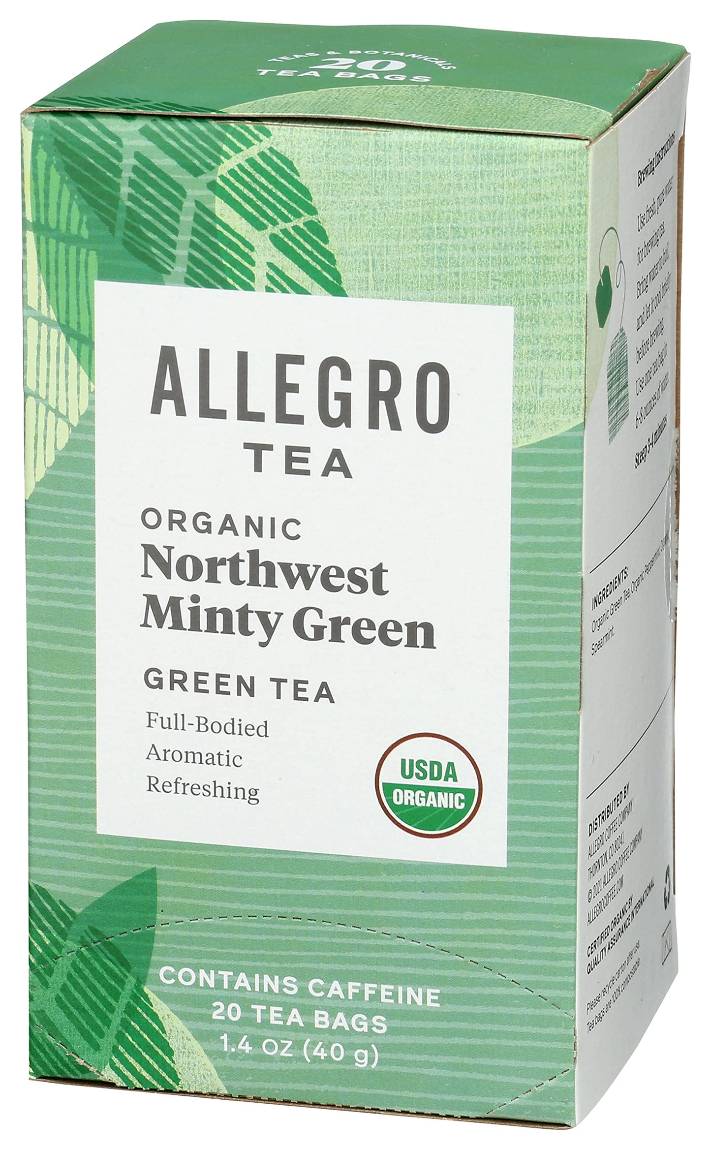 Allegro Tea, Organic Northwest Minty Green Tea Bags, 20 Ct