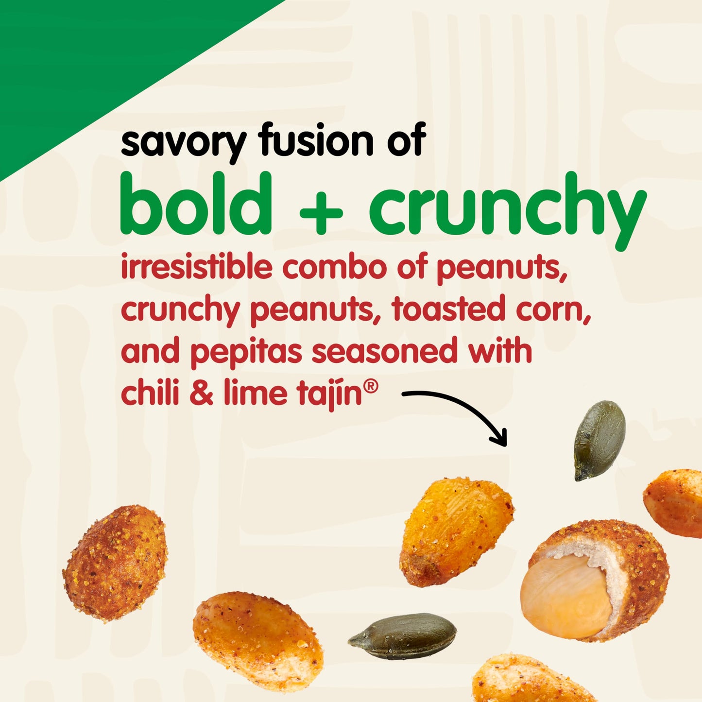 Snak Club Tajin Fiesta Snack Mix, Peanuts, Crunchy Peanuts, Toasted Corn, And Pepitas With Chili And Lime Seasoning, Mild, No Ar