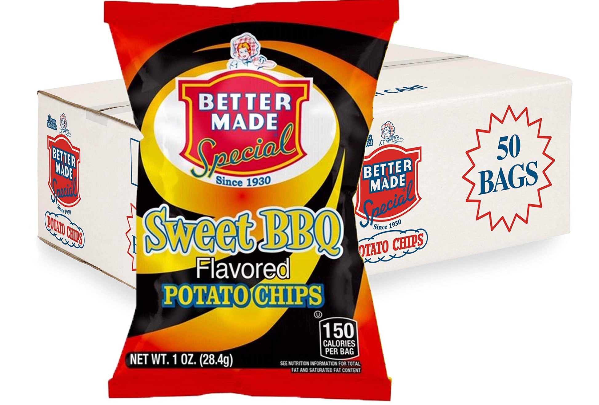 Better Made Special Potato Chips (Sweet BBQ) - 50 Pack - 50 x 1 oz. Bags - Crunchy, Individual Snacks Made from Fresh Potatoes -