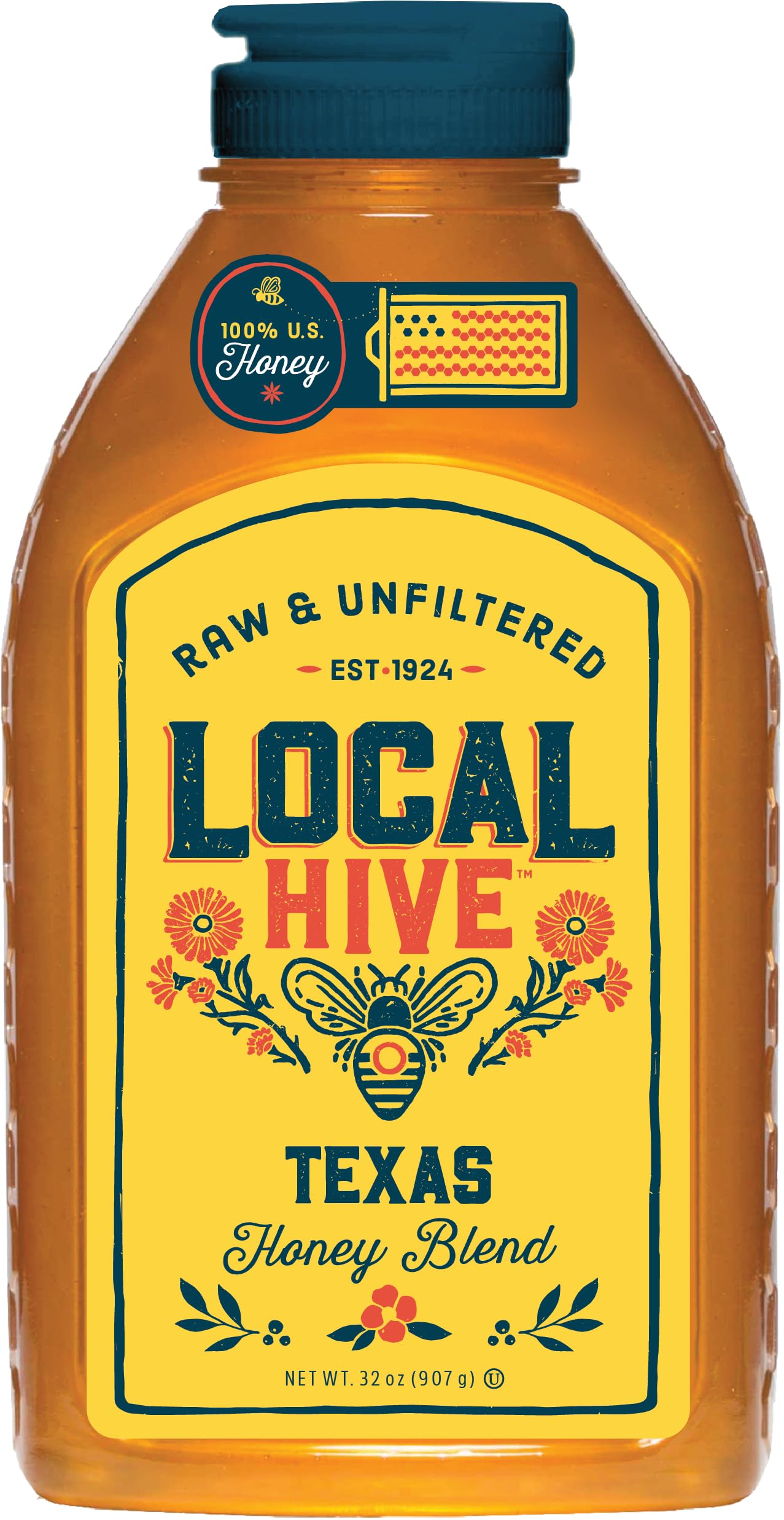 Local Hive Texas Raw & Unfiltered - 32 Oz | 100% Pure U.S. Honey | Natural Sweetener Sourced From American Bees & Beekeepers | Robust Full-Bodied Flavor | Ideal For Tea  Baking & Cooking