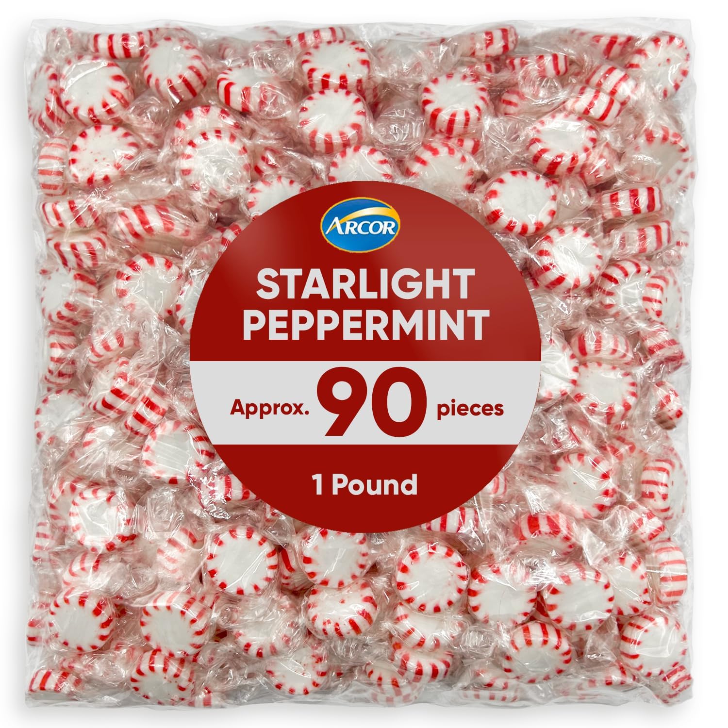 Arcor Starlight Peppermint Candy Bulk - 1 Pound Approx 90 Candies - Bulk Candy Peppermint Mints - Hard Candy Individually Wrappe