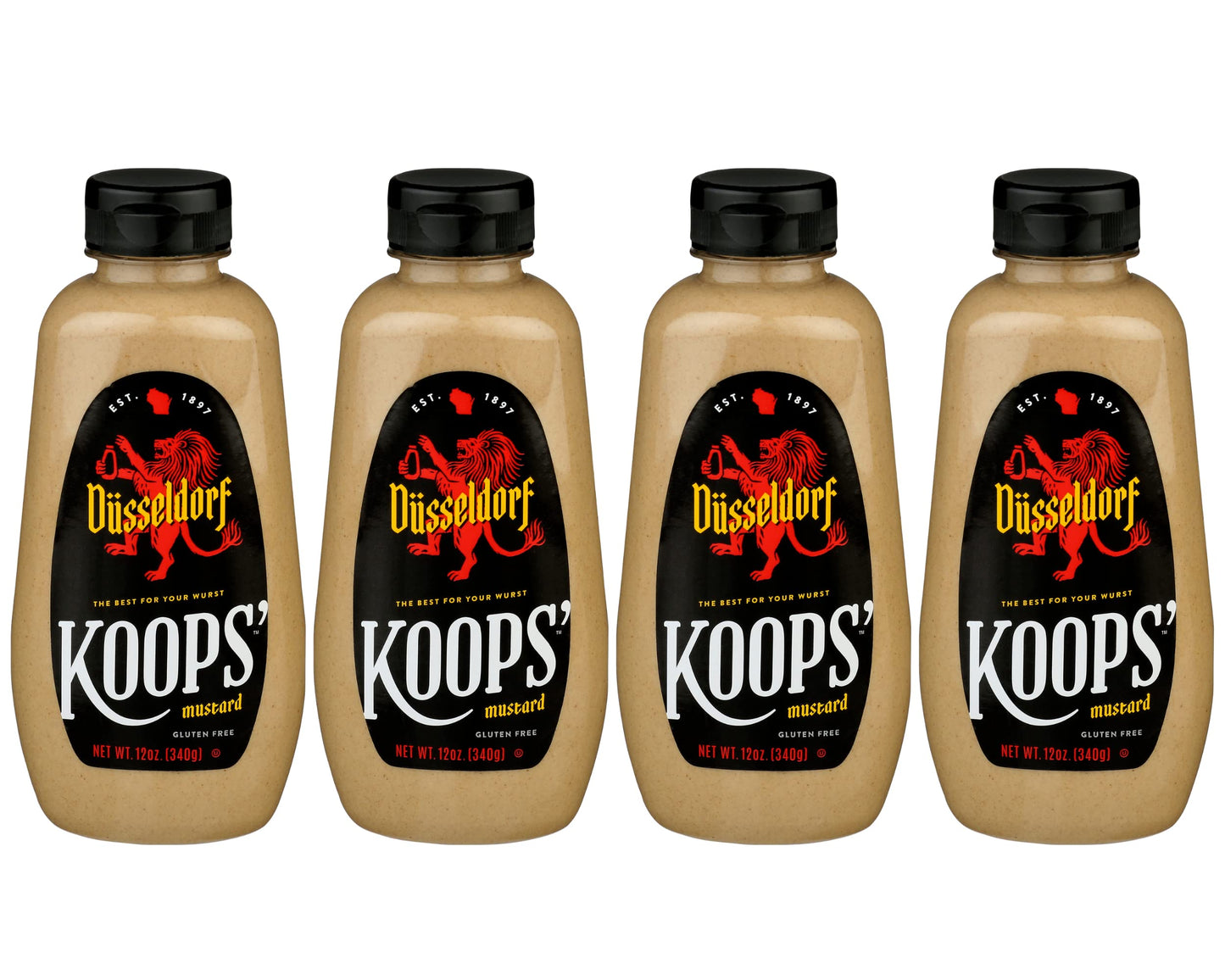 KOOPS Dusseldorf Mustard - German-Style Bratwurst Mustard, Gluten-Free, Kosher, 12 Oz, Pack of 4
