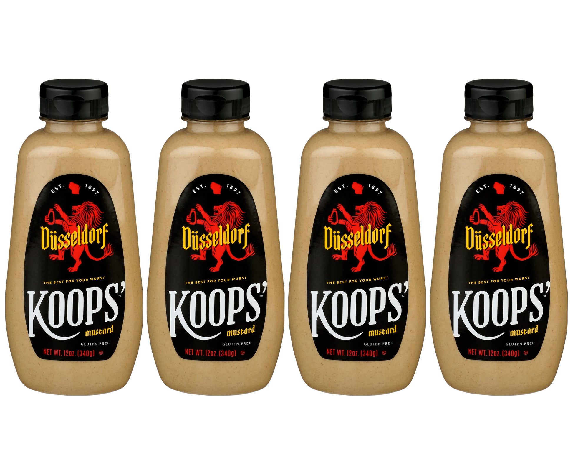 KOOPS Dusseldorf Mustard - German-Style Bratwurst Mustard, Gluten-Free, Kosher, 12 Oz, Pack of 4