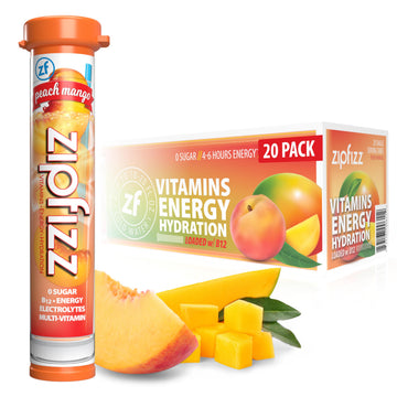 Zipfizz Daily Energy Drink Powder, Peach Mango, 20 Pack | Sugar-Free, Electrolyte Powder, Contains Vitamin B-12, 0.39 Ounce Each