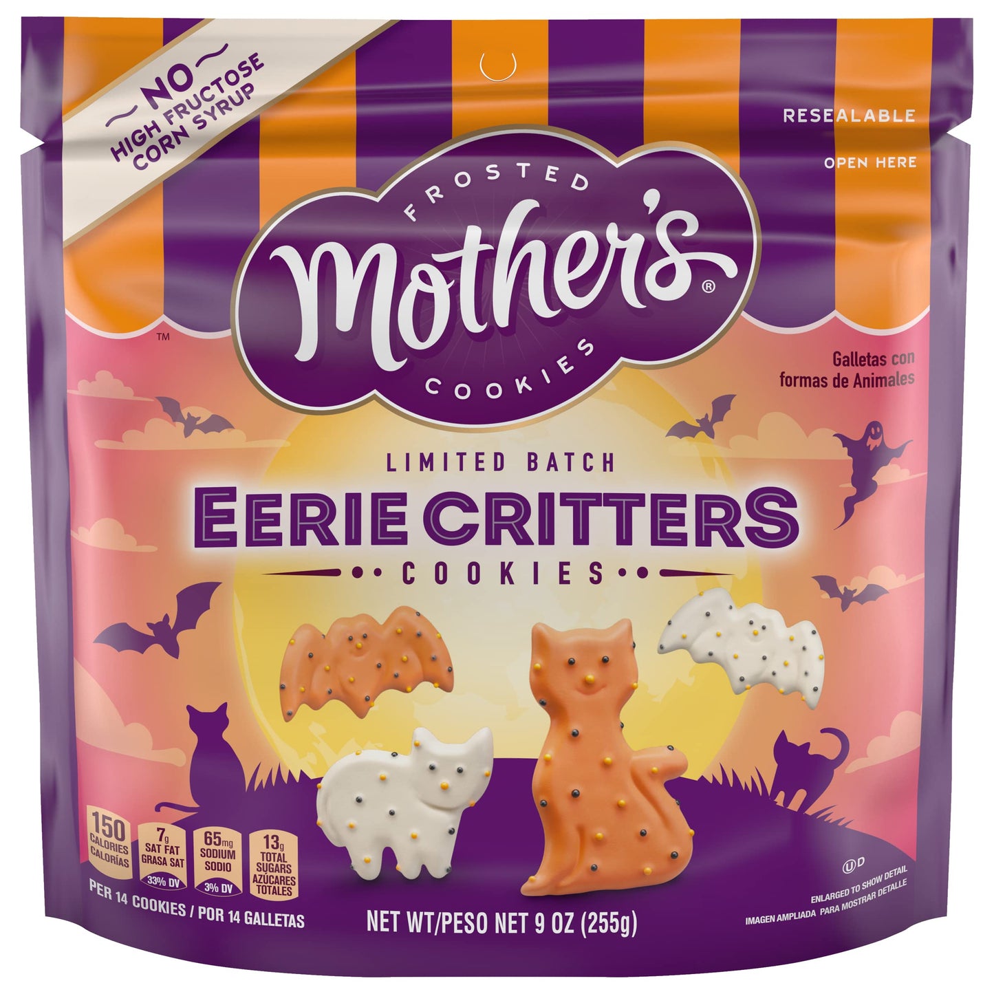Mothers Limited Batch Eerie Critters, Shortbread Frosted Animal Cookies, Great for Party Treats, 1 Resealable 9 oz Bag