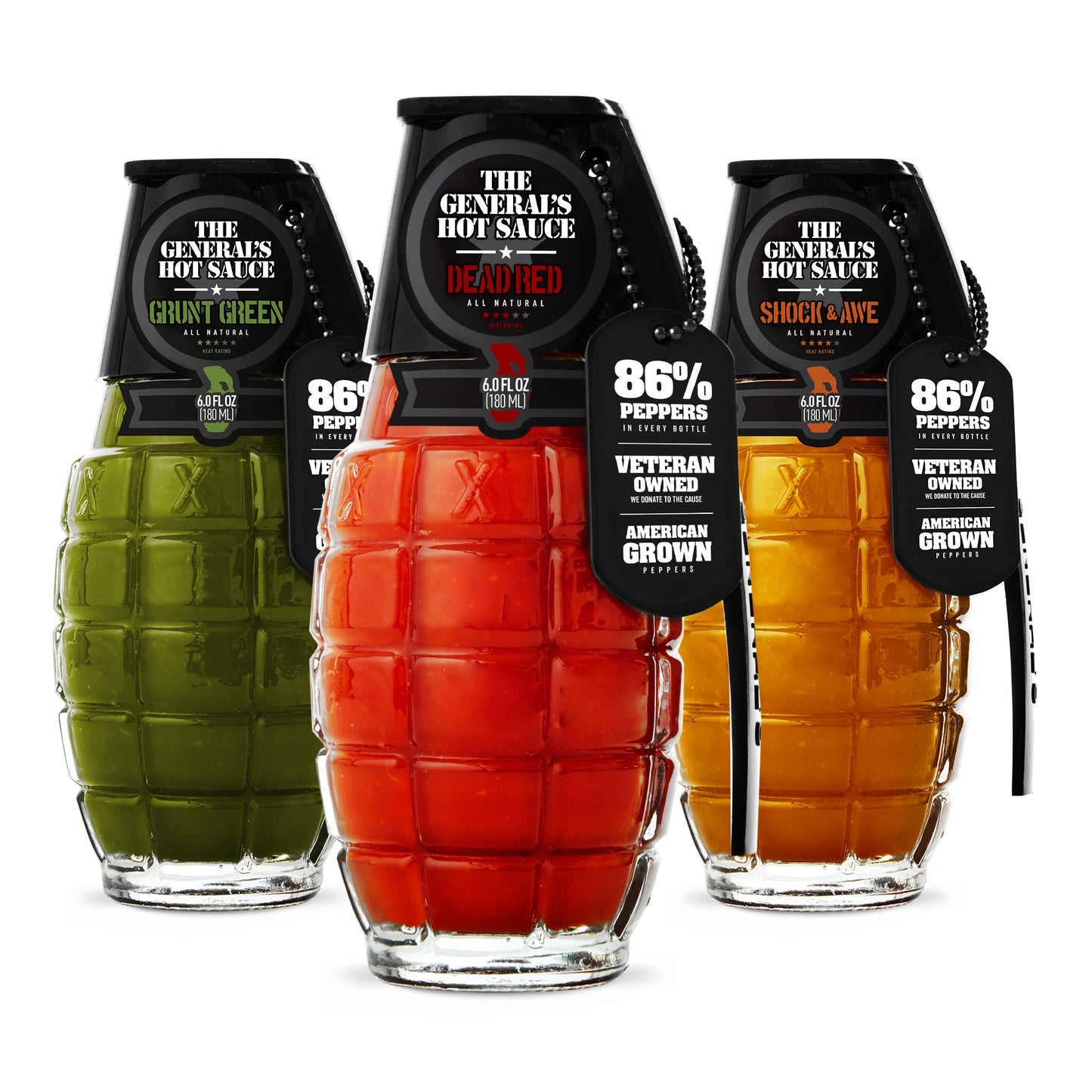 The Generals Hot Sauce Triple Threat - Gourmet Hot Sauce, 3 x 6 oz Bottles, Louisiana-Grown Cayenne & Habanero Peppers