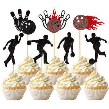 28 PCS Bowling Cupcake Toppers Glitter Bowling Alley Players Cupcake Picks Bowling Sports Cake Decorations for Indoor Bowling Al