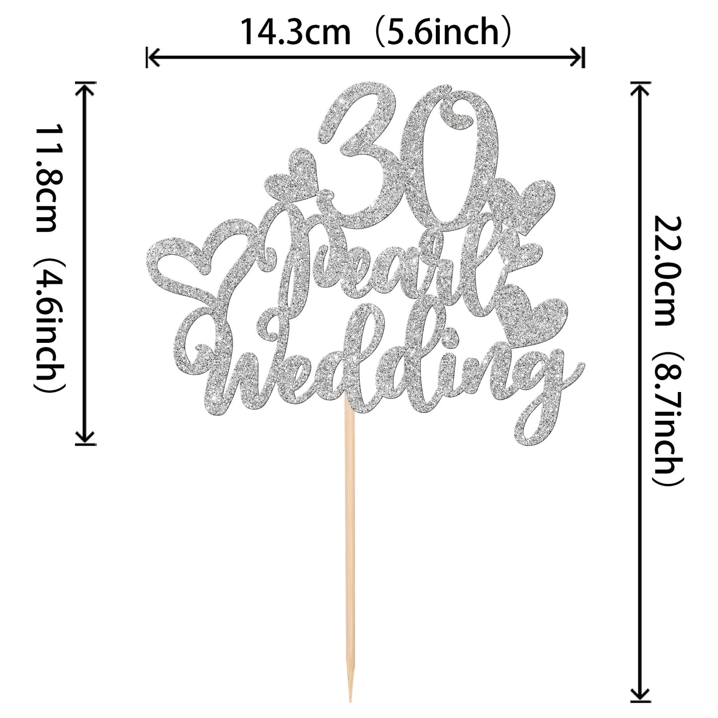 1 Pcs 30Th Wedding Cake Topper With Heart Silver Glitter 30 Pearl Wedding Cake Pick Decoration For Cheers To 30 Years Happy 30Th