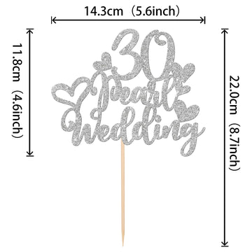 1 Pcs 30Th Wedding Cake Topper With Heart Silver Glitter 30 Pearl Wedding Cake Pick Decoration For Cheers To 30 Years Happy 30Th