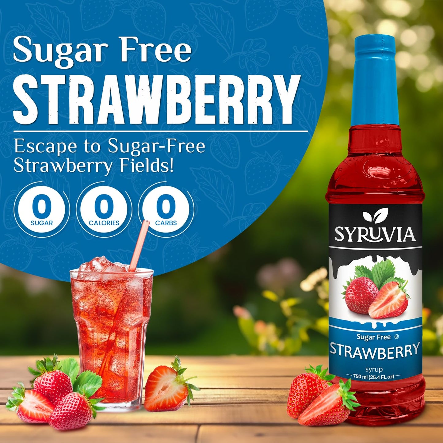 Syruvia Sugar-Free Strawberry Syrup  Flavored Syrup for Drinks  Cocktails  Lemonades  Iced Teas  and Desserts - 25.4 fl oz