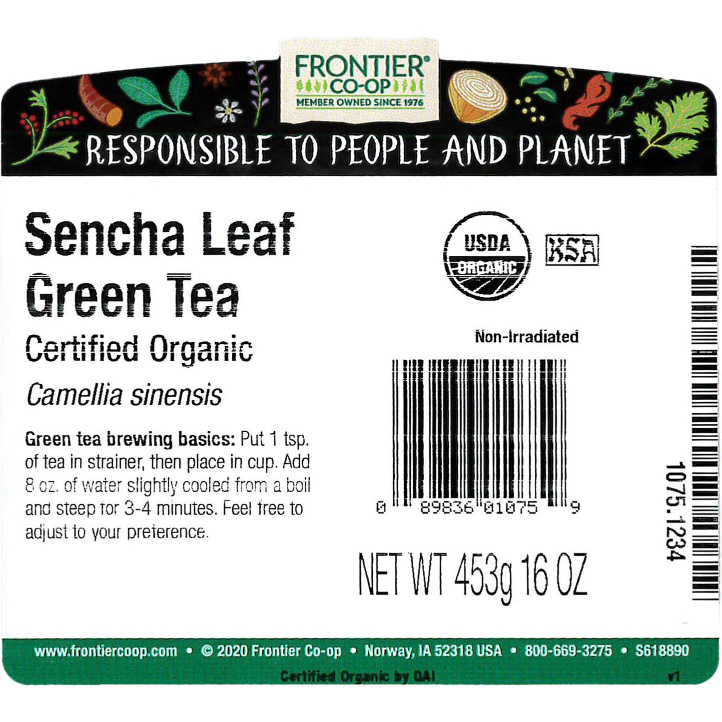 Frontier Herb Green Sencha Leaf Tea, 1 Pound