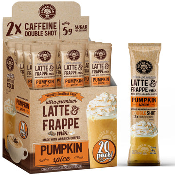 The Frozen Bean - Pumpkin Spice Frappe & Latte Instant Mix with Arabica Coffee, Double Caffiene, Low Sugar - for Hot, Iced, or F