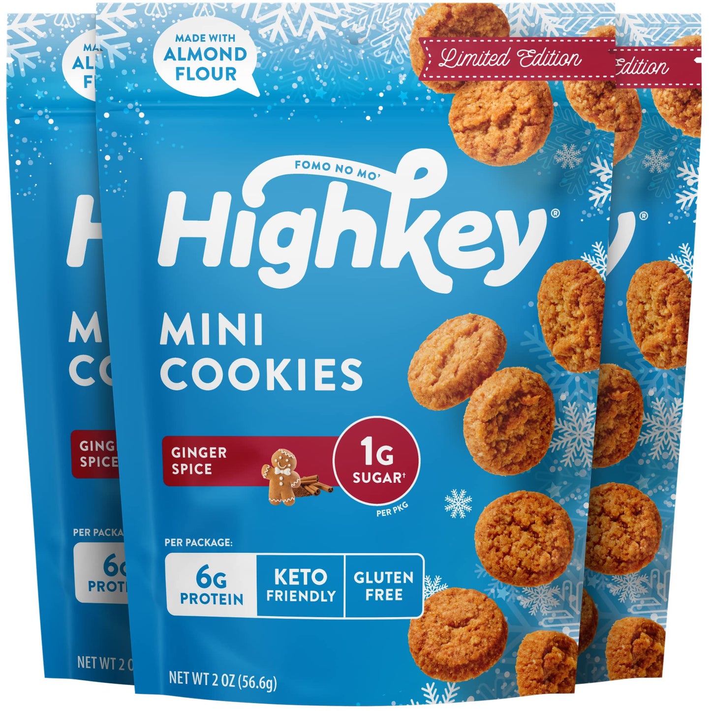 Highkey Gluten Free Ginger Spice Cookies - Keto Snack No Sugar Low Carb Snacks Foods Diet Friendly Food Healthy Cookie Dessert Treat Sweet <1G Sugar Ginger Snaps 2.0Oz 3Pack