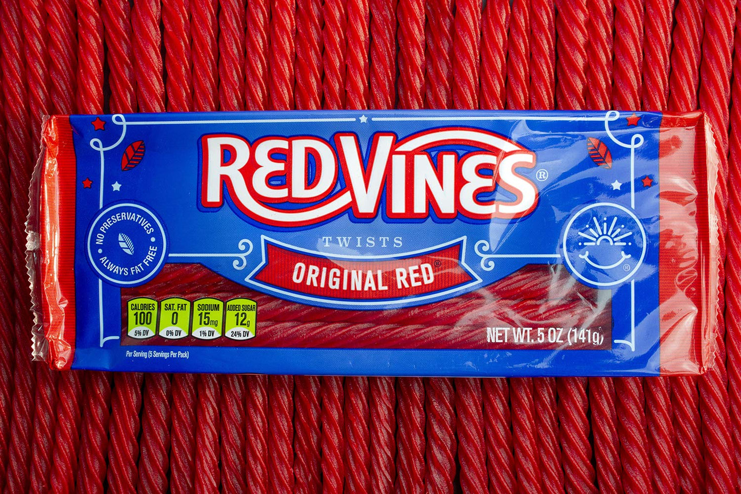 Red Vines Licorice Twists, Original Red Flavor, Soft & Chewy Candy, 5Oz Tray (24 Pack)