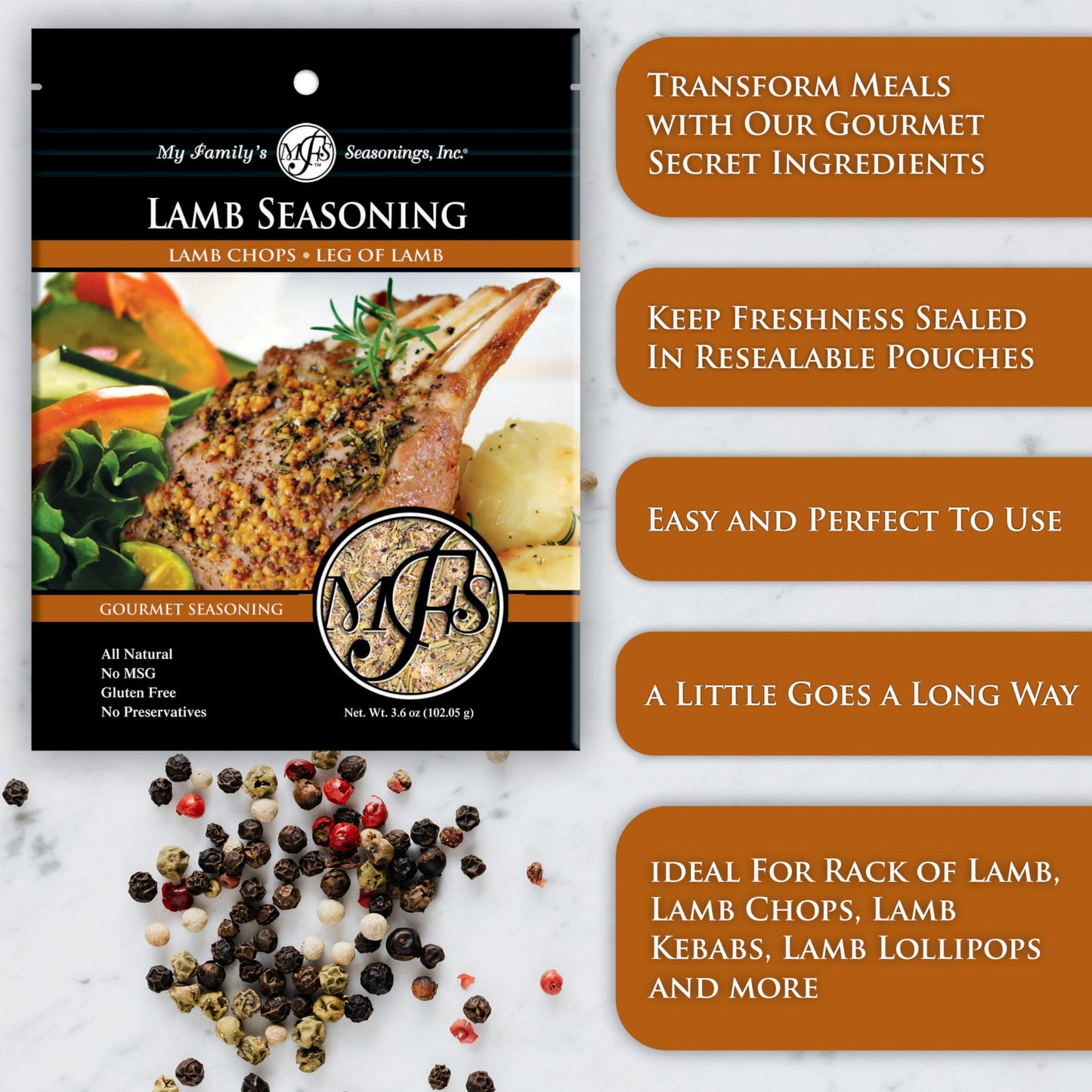 My Familys Seasonings Lamb Seasoning Rub - All-Natural, No MSG, Gluten Free - 3.6 oz Resealable Pack