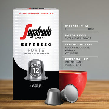 Segafredo Zanetti Espresso compact pieces - Extra Dark Roast, Intensity 12, Aluminum Pods for Nespresso Original Machines, 10 Count