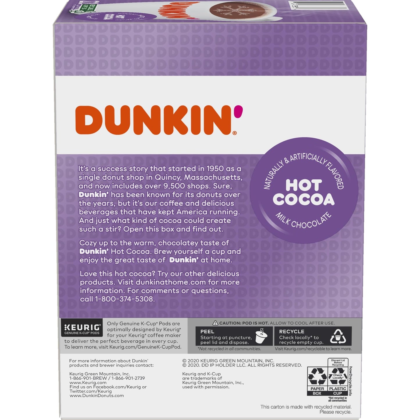 Dunkin Donuts Milk Chocolate Hot Cocoa K-Cup Pods, 22 Count Box
