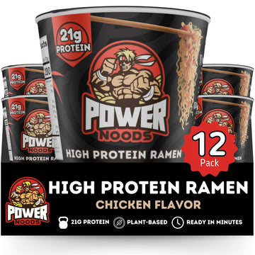 Power Noods High Protein Ramen Noodles - 12 or 6 Pack | Protein Ramen Cups for Lunch or Dinner | Better for You Plant-Based Inst