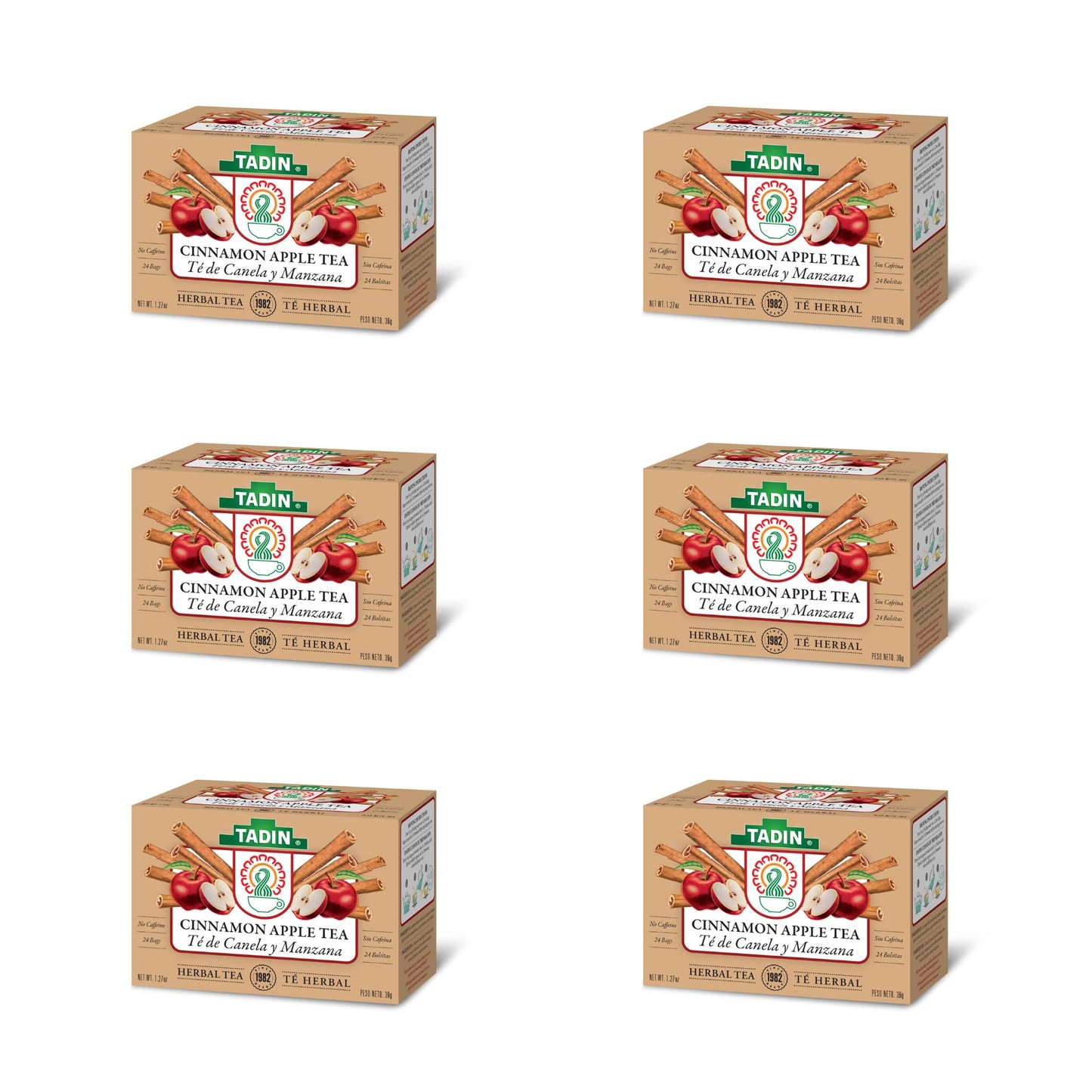 Tadin Cinnamon Apple Herbal Tea, Caffeine Free, 24 Count (Pack of 6), Decaf Tea Bags for Hot Tea