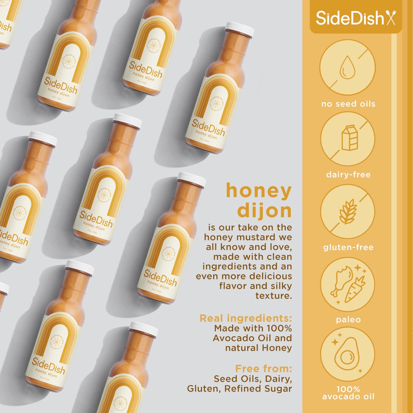 Honey Dijon Dressing (Pack Of 3) - Seed Oil Free Salad Dressing Made W/Avocado Oil - Refined Sugar Free, Dairy & Gluten Free Dip