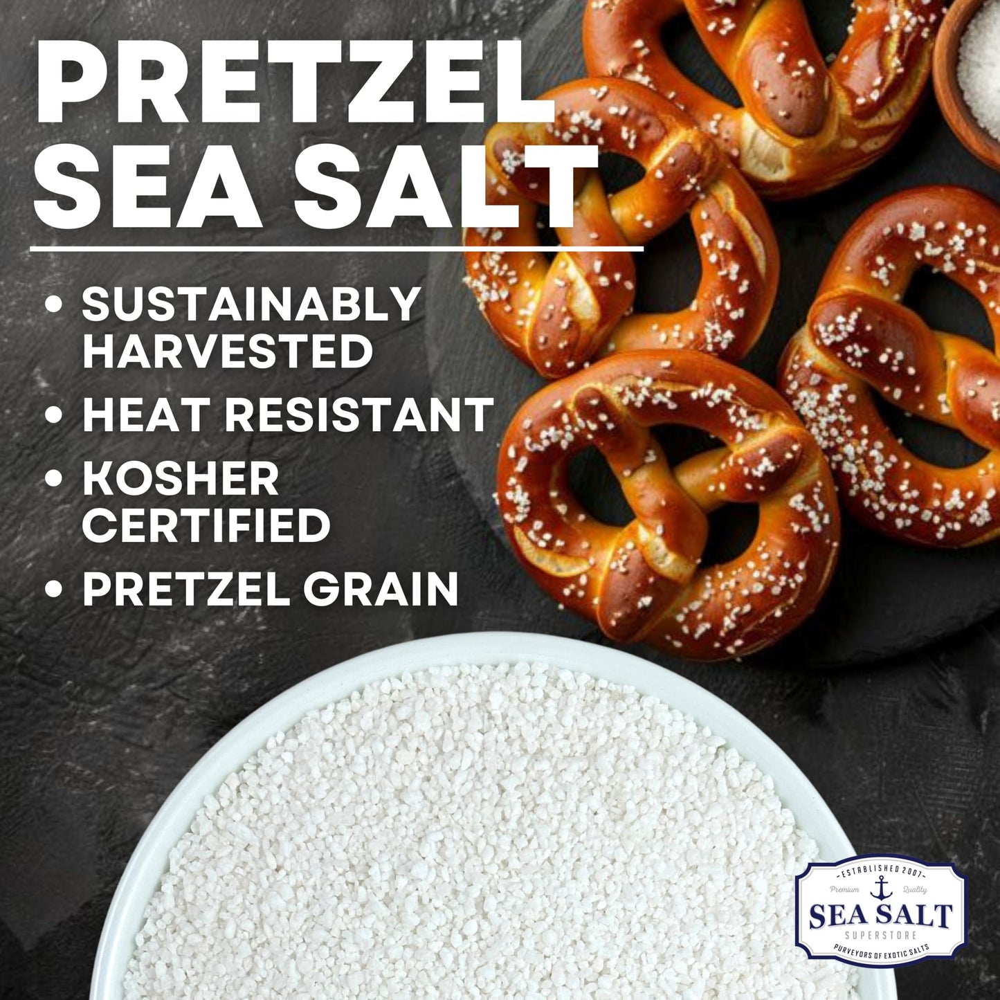 Sea Salt Superstore Coarse Sea Salt for Pretzels, 14 oz Bag, All Natural