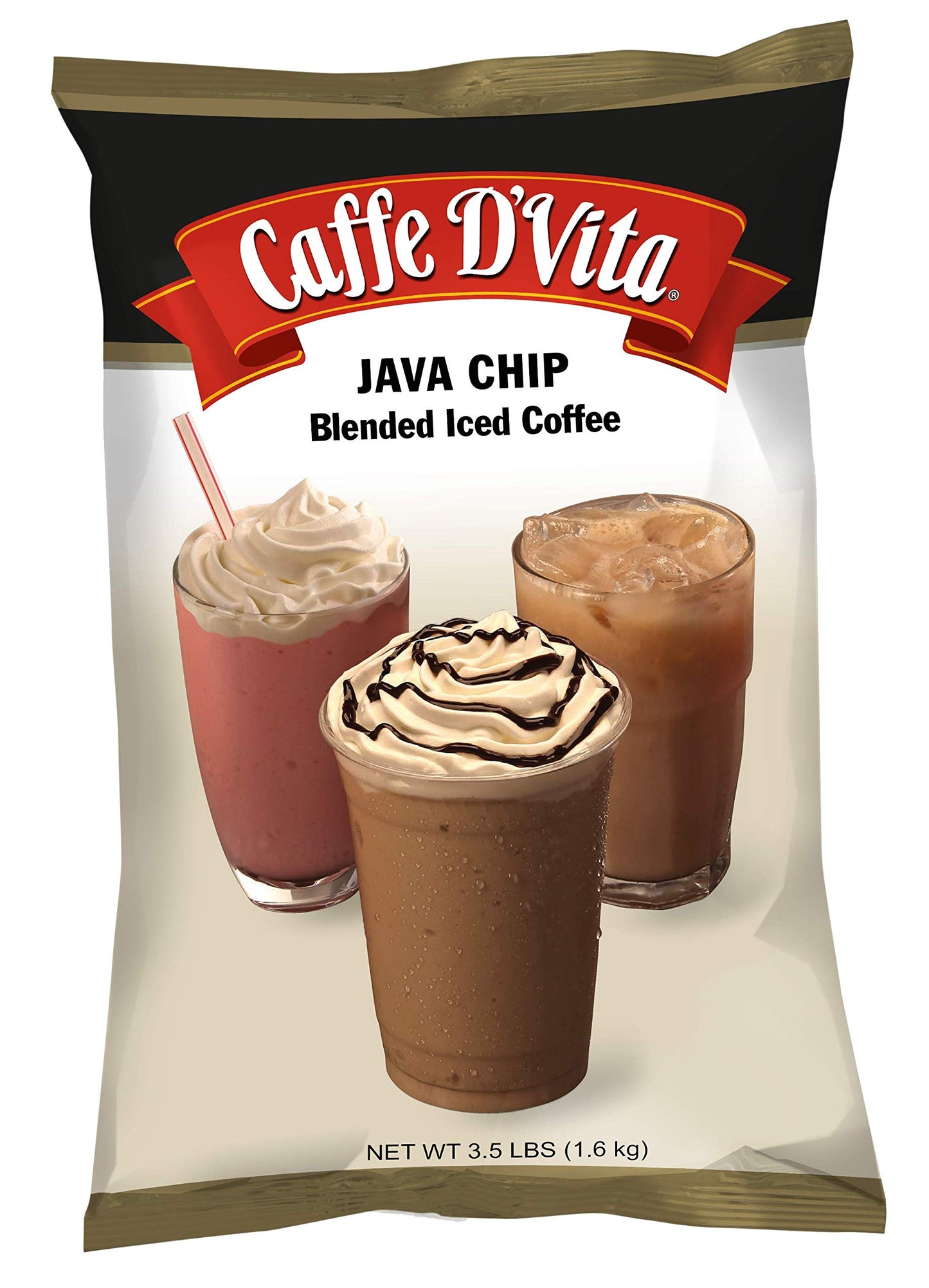 Caffe Dvita Java Chip Latte Blended Ice Coffee - Java Chip Frappe Mix, Blended Iced Coffee Mix, Gluten Free, Low Fat, No Cholest