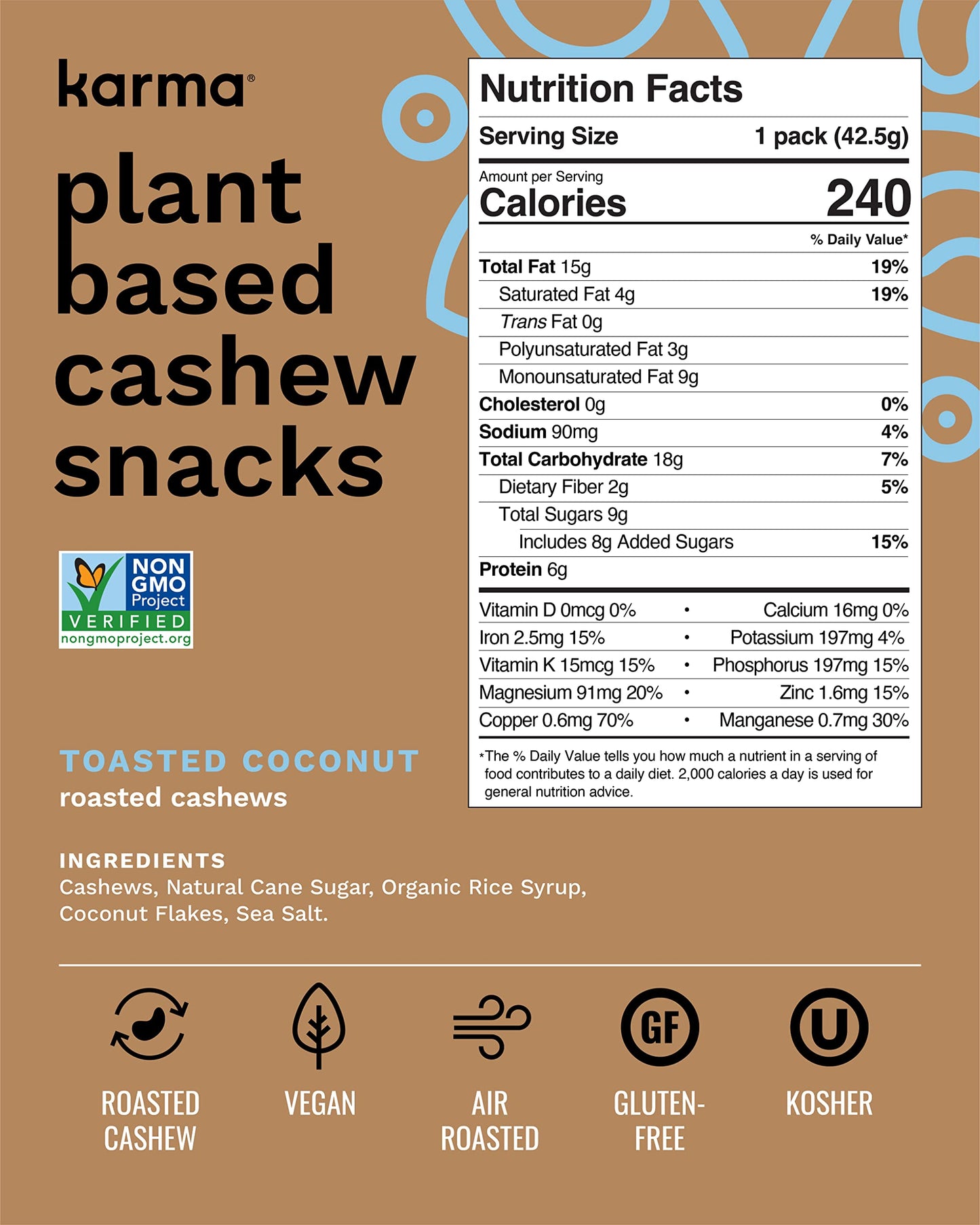 Toasted Coconut Cashews by Karma Nuts, Whole, Sweet, Roasted, Vegan, Gluten Free, Low Net Carb, Natural, Everyday Nut Snack, 1.5