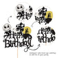 1 Pcs Halloween Happy Birthday Cake Topper Glitter Jack And Sally Castle Ghost Halloween Cake Pick For Nightmare Before Christma