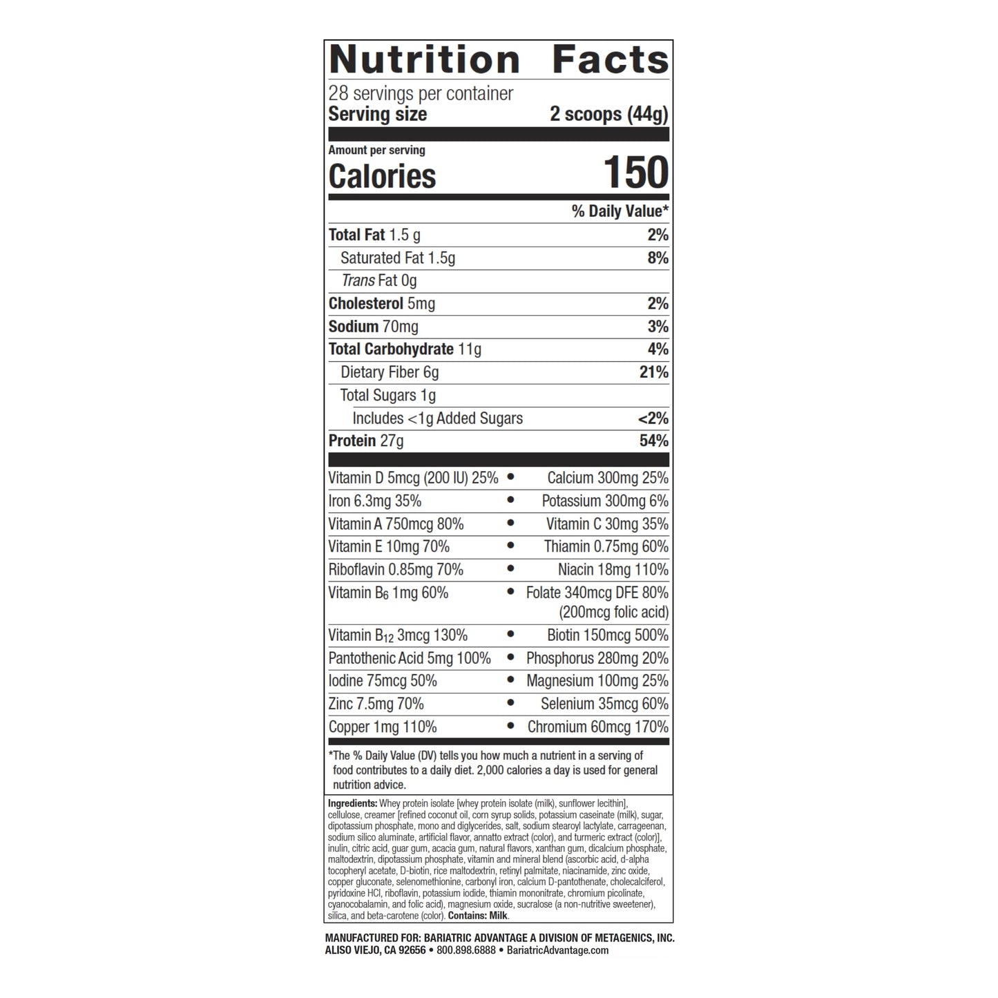 Bariatric Advantage High Protein Meal Replacement Drink Mix, 27g Protein, Lactose Free, Orange Cream, 44.44 Ounce