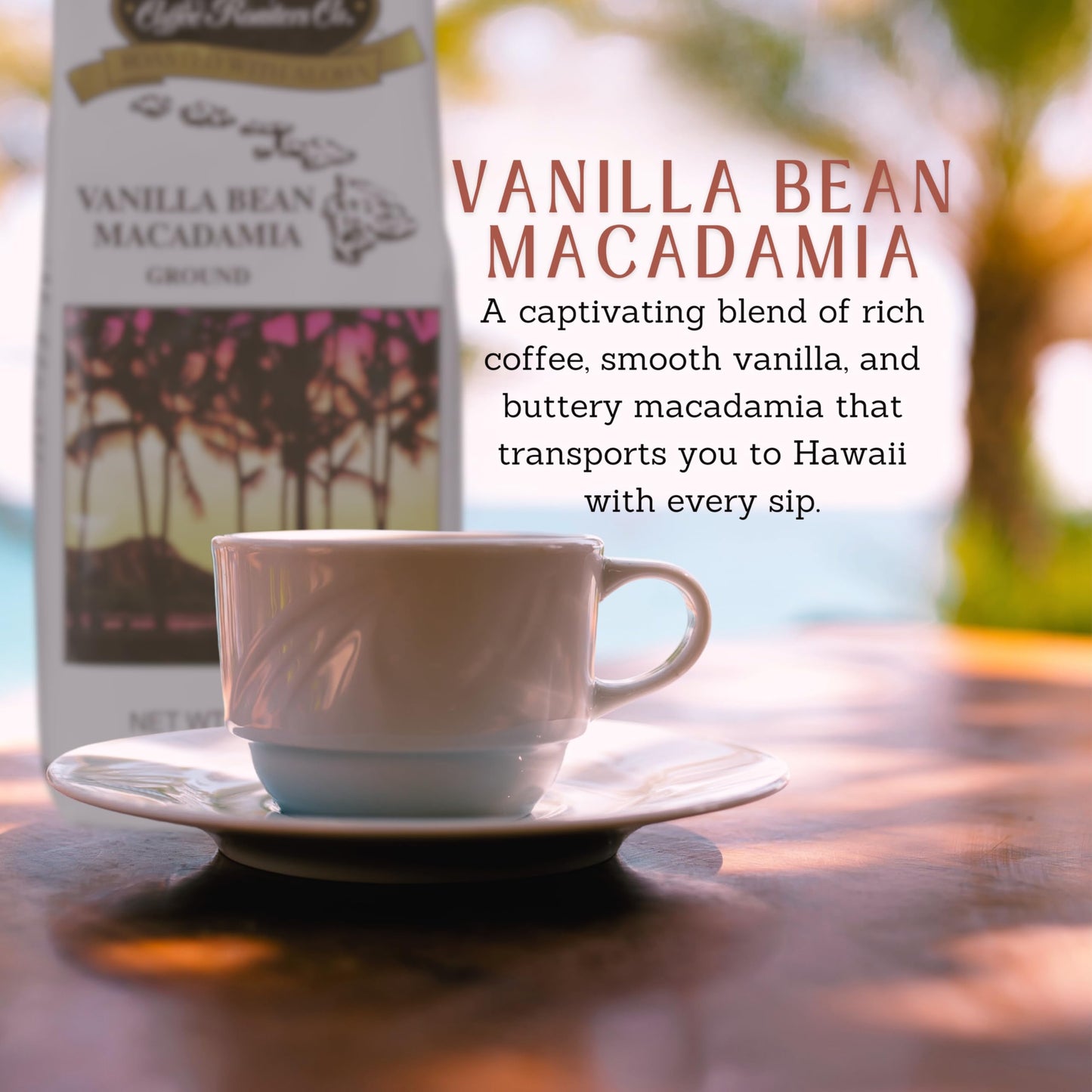 HAWAIIAN ISLES COFFEE ROASTERS CO. Vanilla Bean Macadamia Light Roast Ground Coffee - 8 Ounce Bag