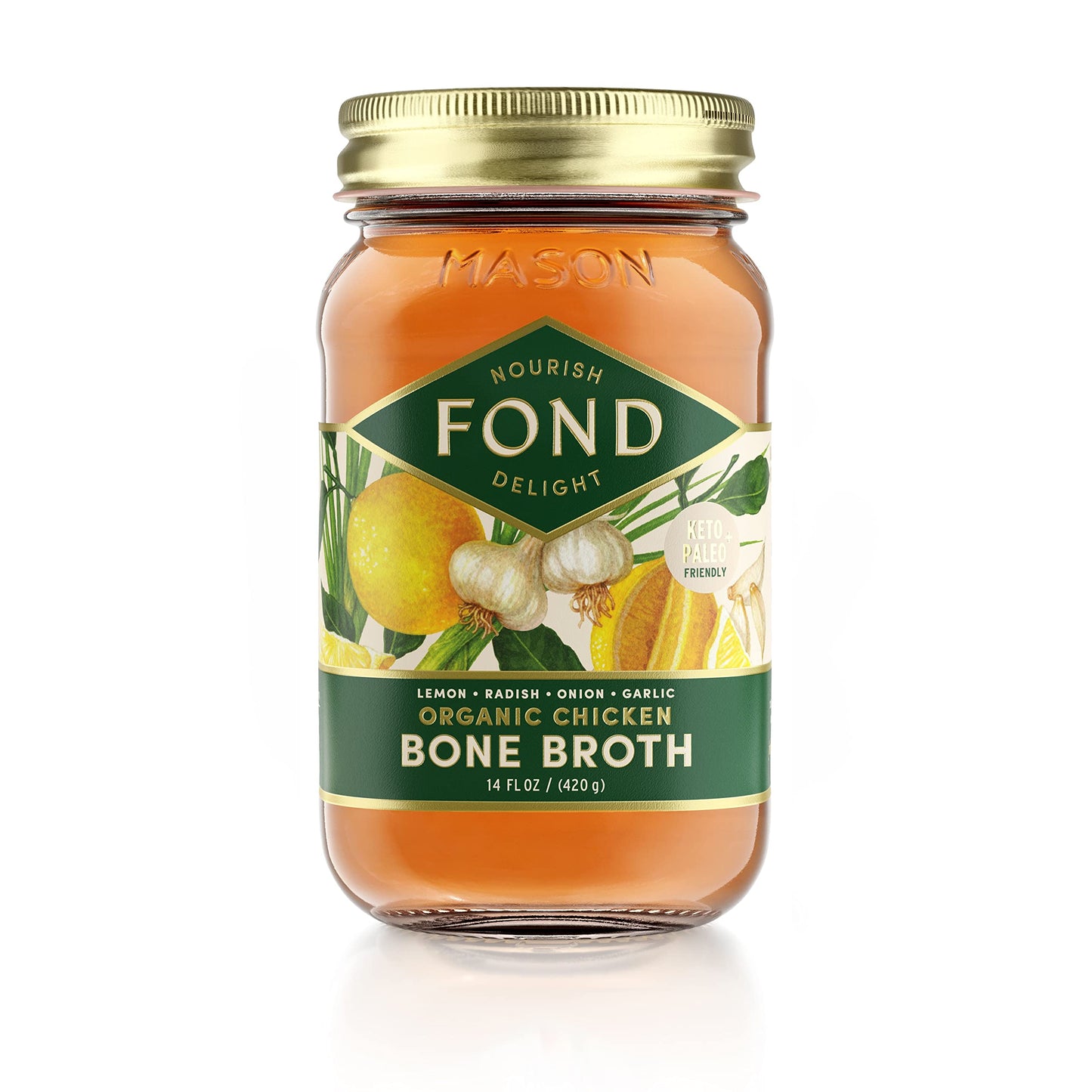 Fond Regenerative Pasture-Raised Chicken Bone Broth Infused With Organic Lemon & Garlic – Slow-Simmered Chicken Broth For Rich And Nourishing Flavor, Nutrient-Dense, Artisan Quality – 14 Oz (12-Pack)