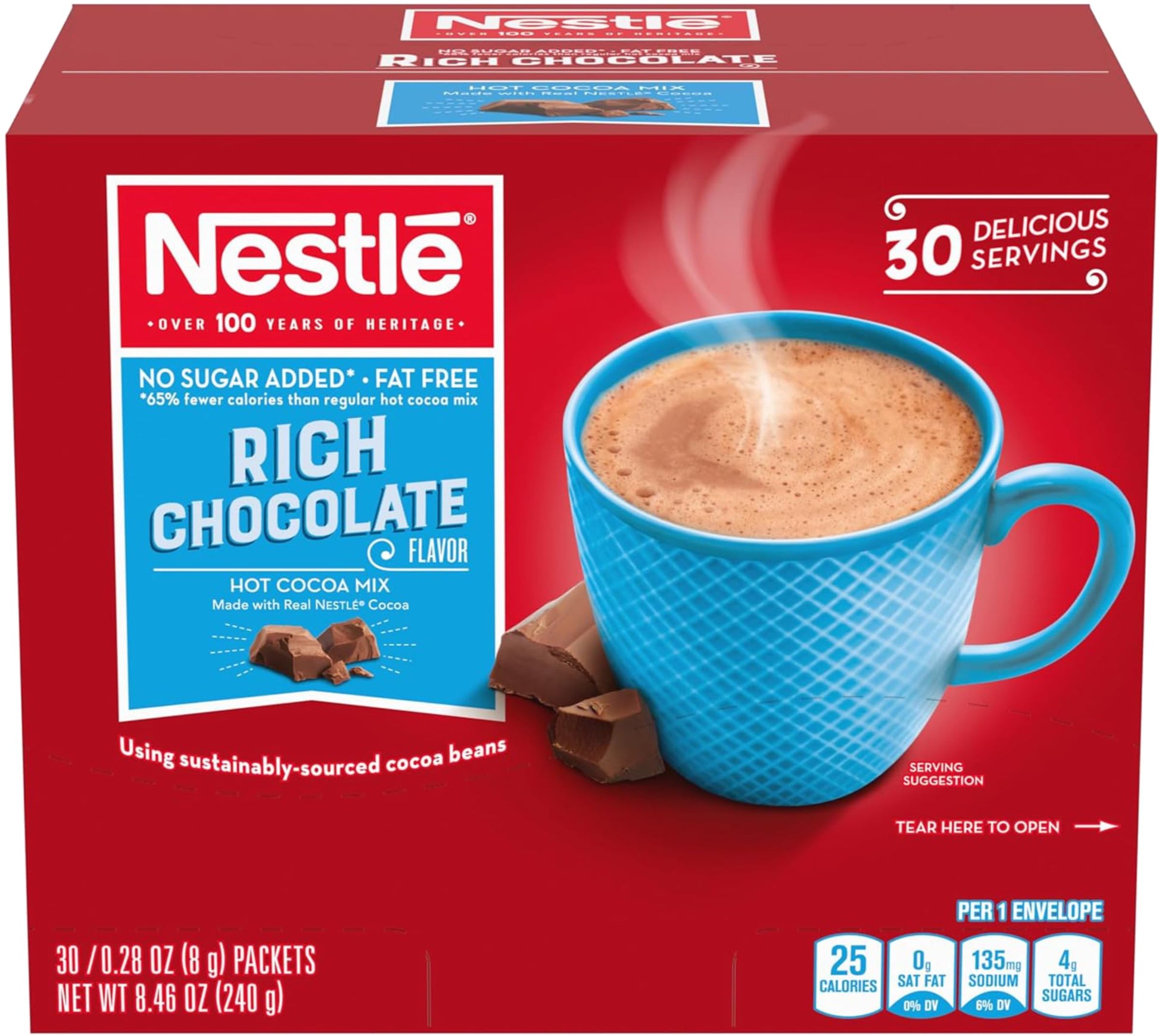 Nestle Cocoa Mix No Sugar Added, 60 Count Packets, 2 Boxes of 30 ct, 8.46 Ounce Total