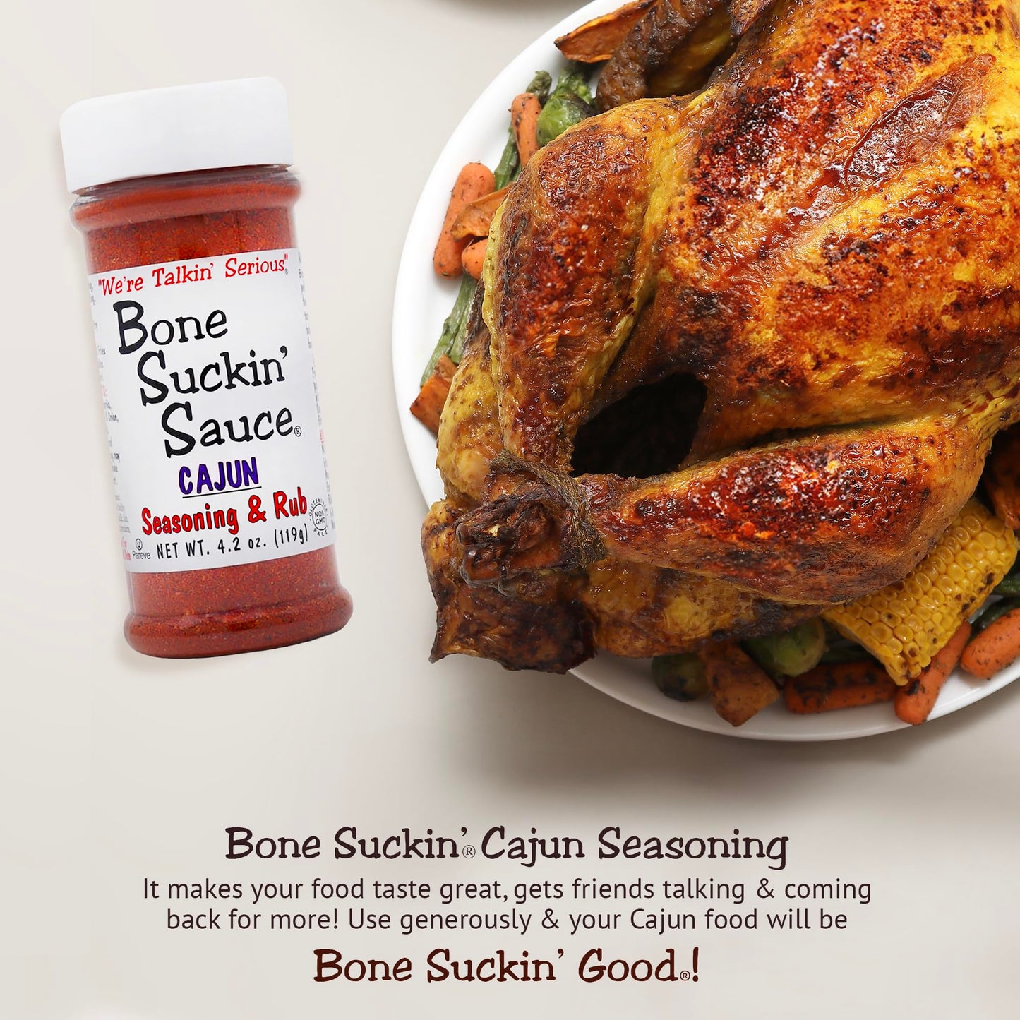 Bone Suckin' Cajun Seasoning & Rub, 4.2 Oz - Gluten-Free, Non-Gmo, Kosher, Pareve, Paleo & Sugar Free. Great On Gumbo, Wings, Fr