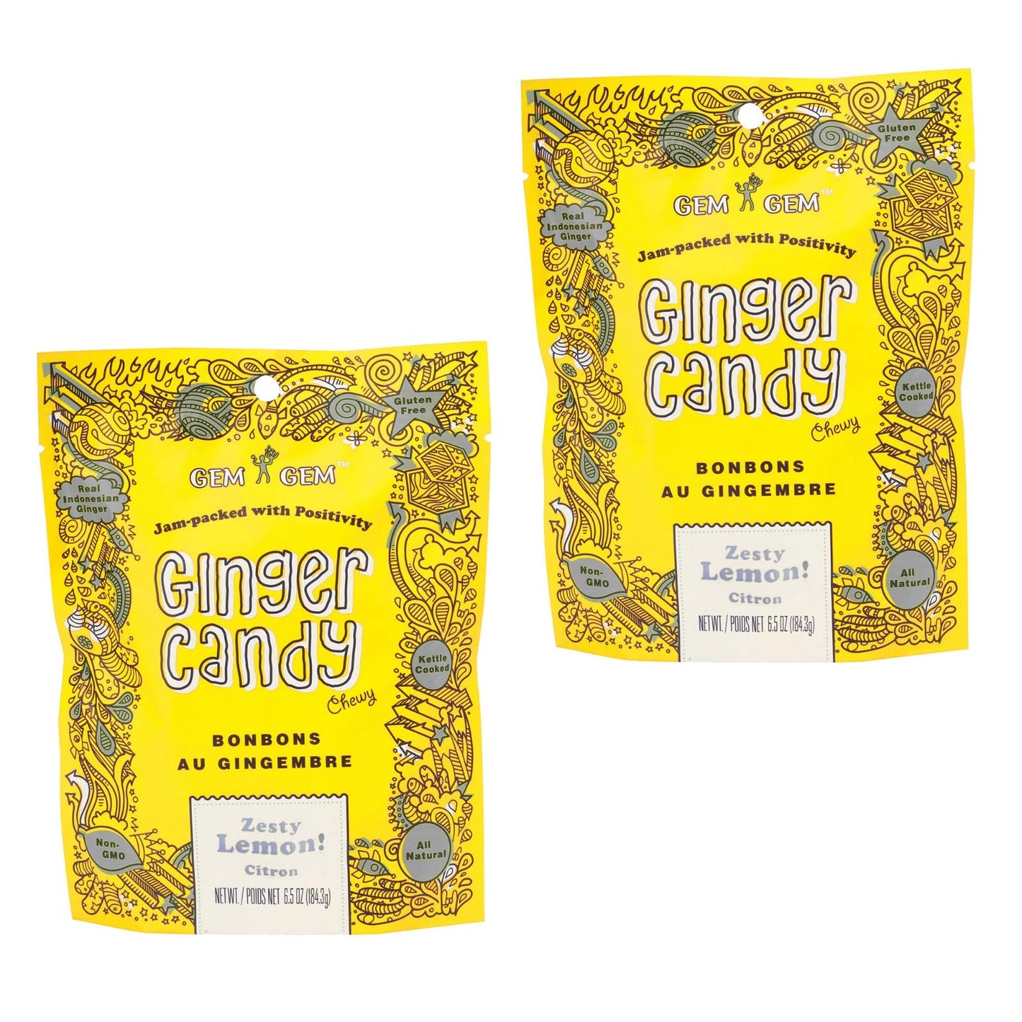 Gem Gem Ginger Candy Chewy Ginger Chews (Lemon, 6.5Oz, Pack Of 2)