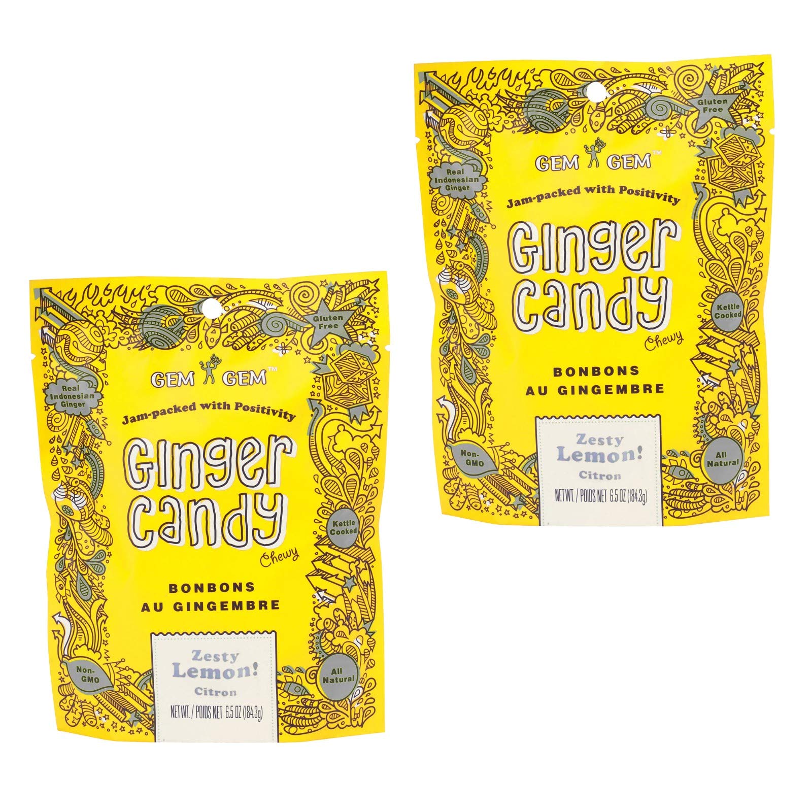 Gem Gem Ginger Candy Chewy Ginger Chews (Lemon, 6.5Oz, Pack Of 2)
