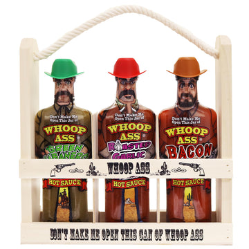 WHOOP ASS Premium Bacon Hot Sauce Gift Set - Green Habanero & Roasted Garlic - 5.6 oz (Pack of 3)