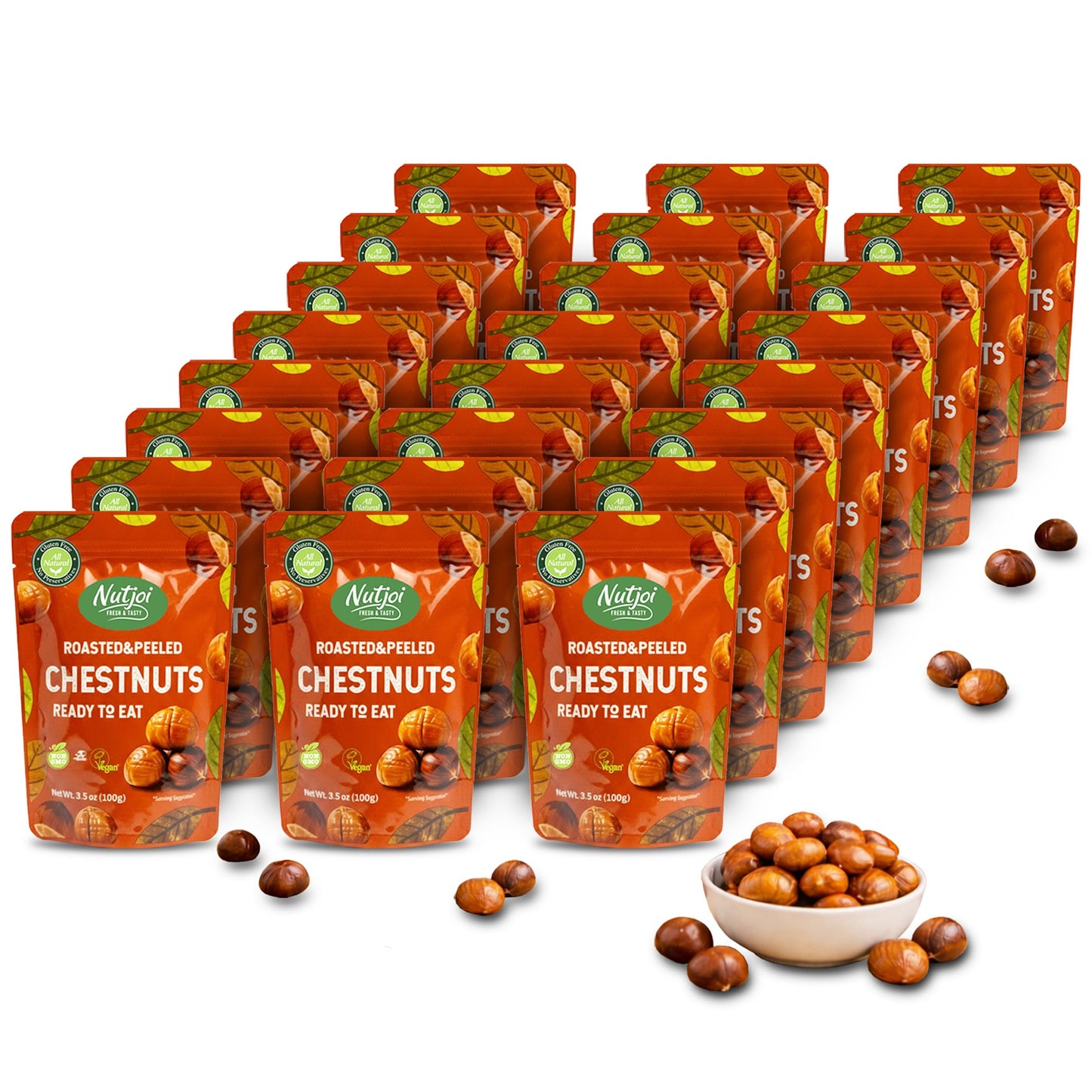 Chestnuts Roasted Chestnuts Ready to Eat - Peeled & Cooked Chestnut Snack, Vegan, Gluten Free, No Preservatives - Nutjoi 3.5 oz 