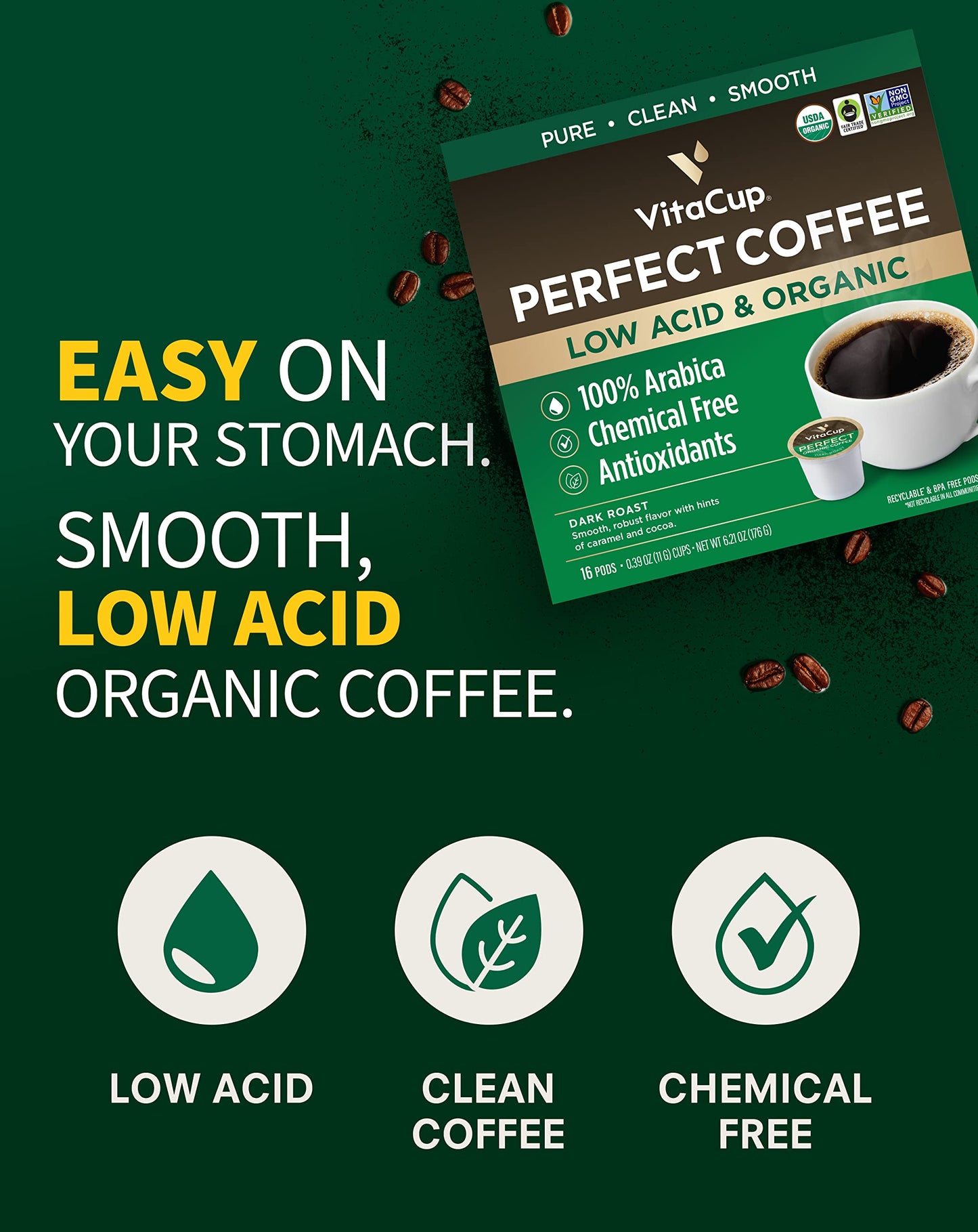 VitaCup Coffee Variety Sampler Pack - 40 Recyclable Single Serve Pods Compatible with K-Cup malt-inspired