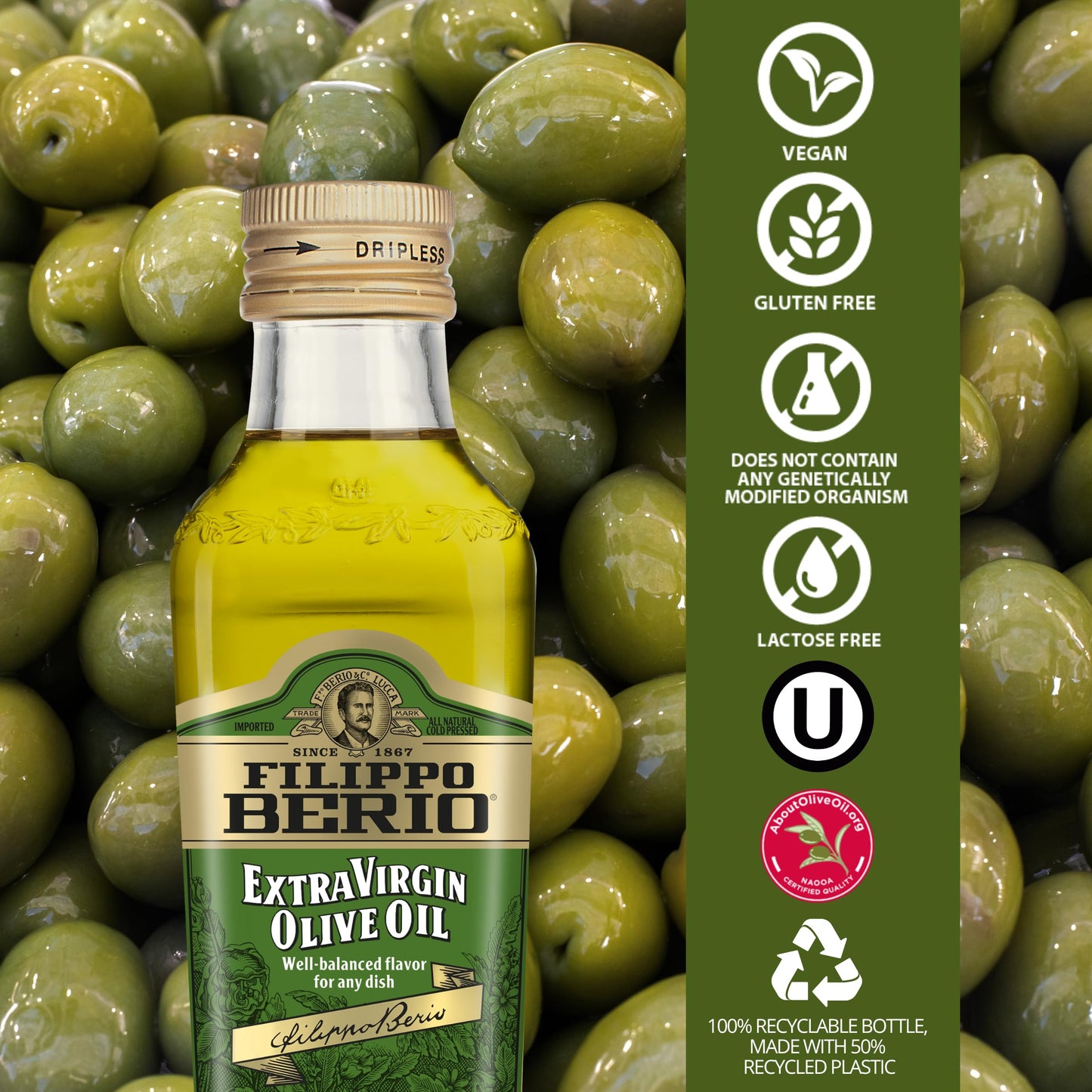 Filippo Berio Extra Virgin Olive Oil, 8.4 Ounce Glass Bottle (Pack Of 12)